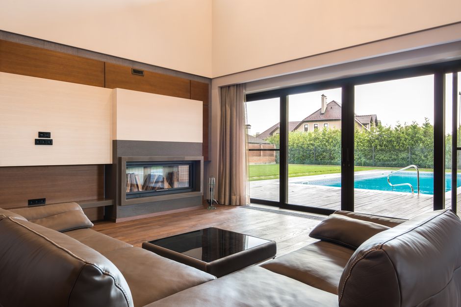 Glass sliding patio doors letting in light