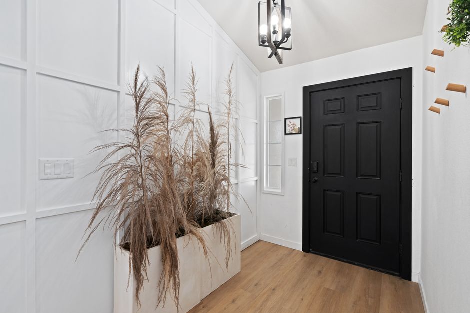 Modern entry door installed on a home